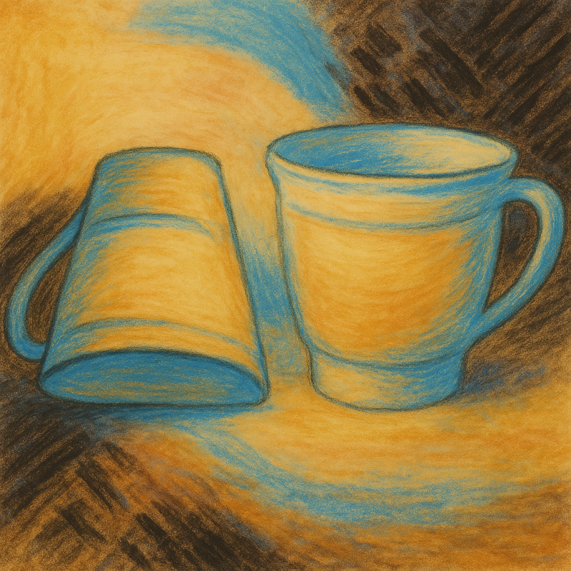 Two abstract blue and orange cups on a textured background.
